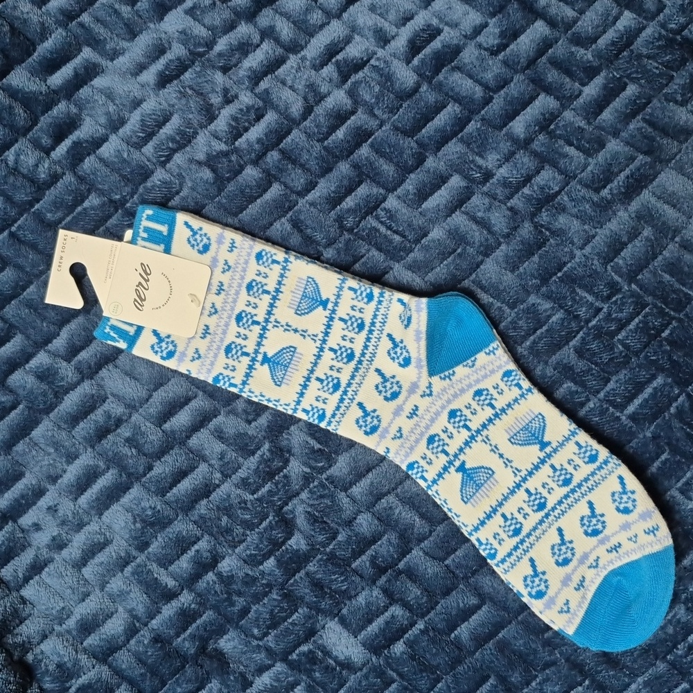 Menorah & Dreidel Hanukkah Themed Crew Socks For Women, New With Tags